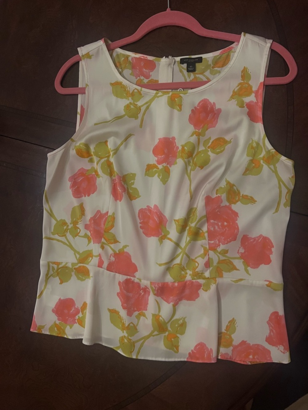 Ann Taylor Cream Camisole with Coral Floral Print
